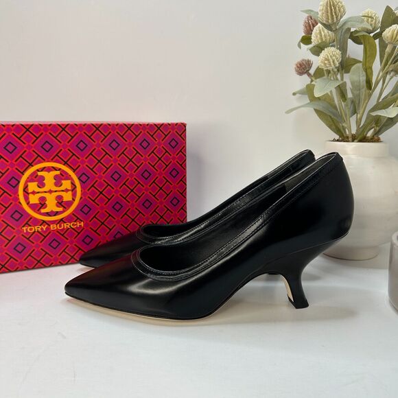 Tory Burch Leather Statement Heel Pumps Pointed Toe Black SN 141095 Women's 6M - Picture 3 of 10